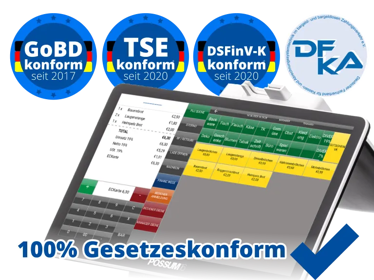 All-in-One Kassensystem POSSUM16 gesetzeskonform TSE, DSFinV-K, Meldepflicht