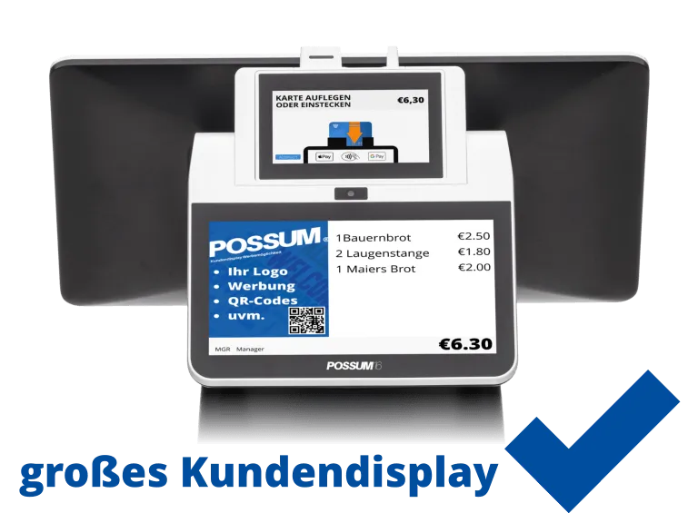 All-in-One Kassensystem POSSUM16 großes Kundendisplay, Drucker, TSE