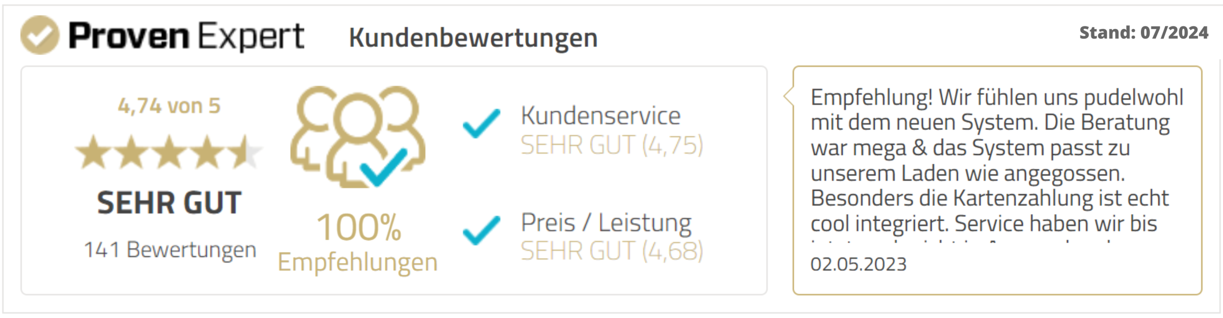 Kassensysteme TSE Fachhändler Bewertung 07-2024