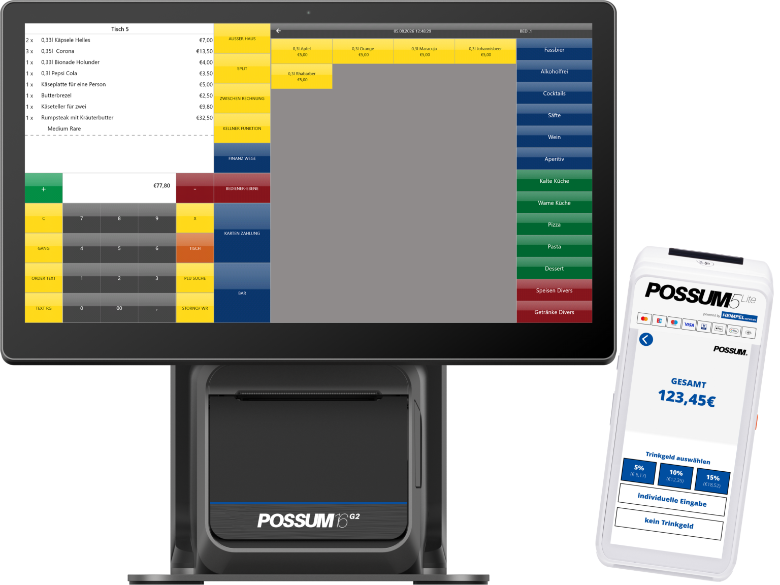 POSSUM16 G2DS mit POSSUM Gastronomie Kassensoftware und POSSUM5 Lite
